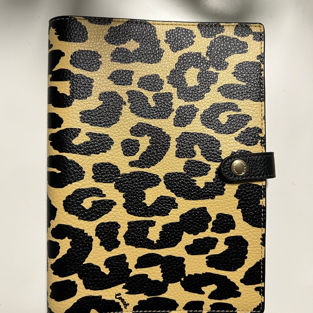 Coach Leather Leopard Print Notebook Cover with Notebook - NWT
